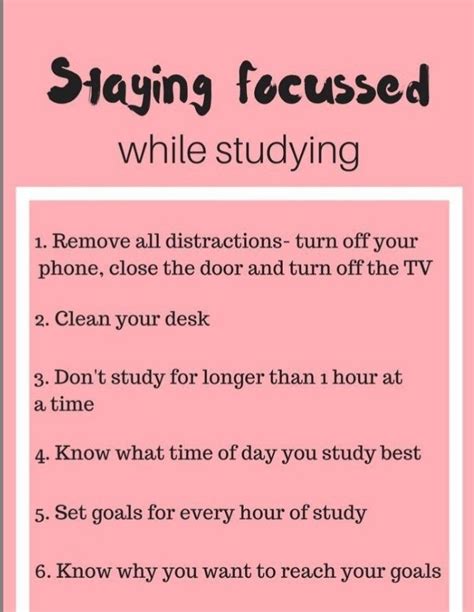 How to stay focused while studying. 1. Make a timetable. If you have a long night of studying ahead of you, make a plan for the day. Aim to work for 30-60 minute … 