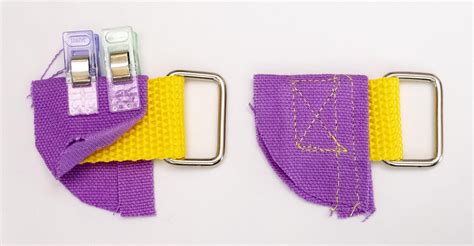 How to stitch webbing.  Fold the webbing and sew across the raw edge. .  Additionall...