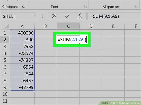 How to subtract in excel sheet