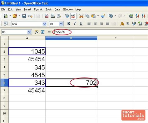 How to subtract in openoffice spreadsheet