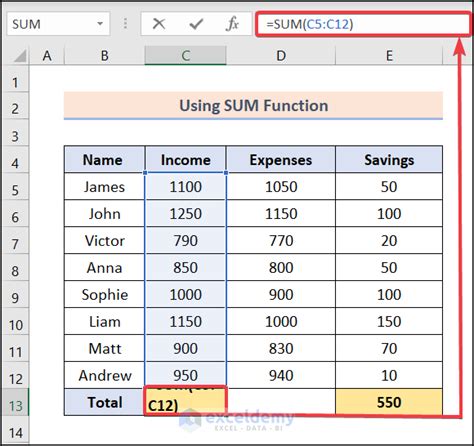 How to subtract sums in excel