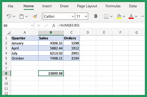 How to sum in excel sheet