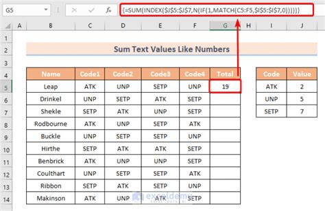 How to sum text in excel
