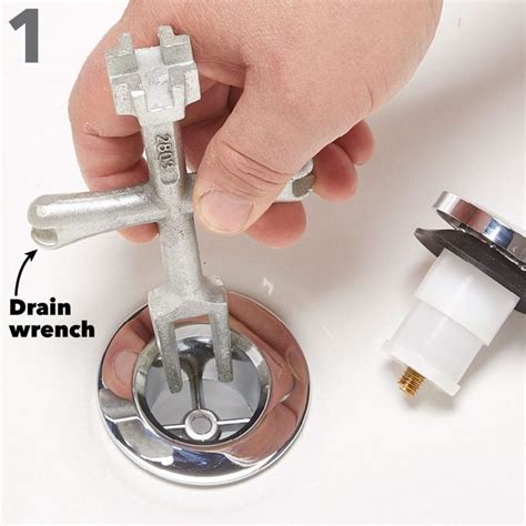 How to take off tub drain. Remove the stopper knob located on the top. Hold the stopper shaft and twist the knob counterclockwise. If the knob resists, place the rag on top and grip it with the pliers. The insert in the stopper shaft unscrews with a flathead screwdriver. Remove the strainer from the stopper. 