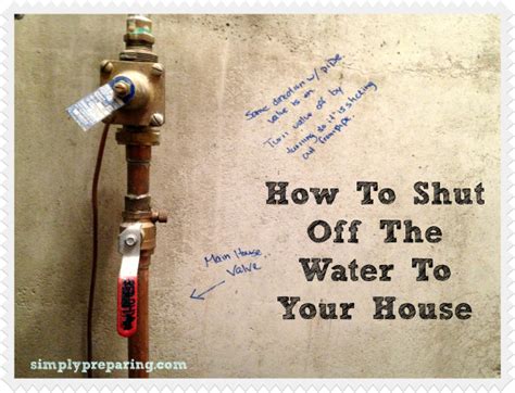 How to turn off the water to your house. Mar 9, 2018 · 2. How to Turn Off the Water to the Whole House. Usually, you’ll need to turn off the water to your entire home when you have an emergency, such as a pipe burst or water overflow. Besides shutting off your water to your house during an emergency, you might also want to turn it off when you plan to be away from your home for more than a day. 