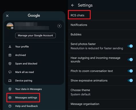 How to turn on rcs on android.  Tap Messages.  In the Messages app settings, t...