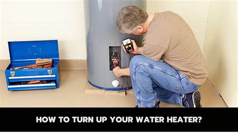 How to turn up your water heater. How to Set Temperature on an Electric Water Heater. Turn off the circuit breaker. Remove the access panels. Locate the thermostat adjustment beneath the insulation. Using a straight screwdriver, adjust the thermostat control towards the desired temperature. Replace the insulation and panels, then restore power. 