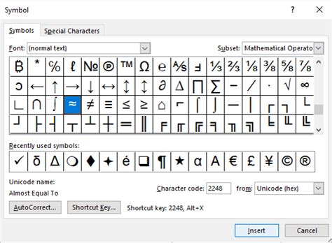 How to type Almost equal to symbol in Word Insert Approximate symbol