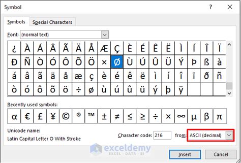 How to type diameter symbol in excel