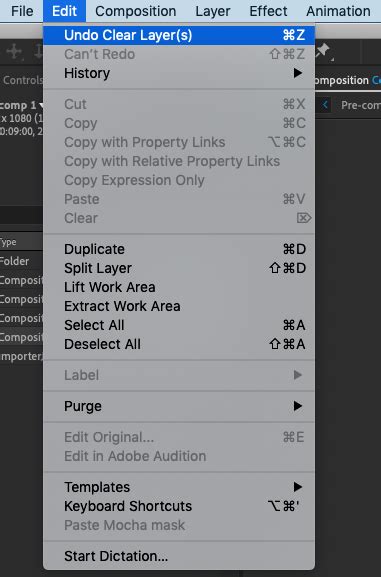 How to undo in after effects.  If you made changes to the comp, you can try U...