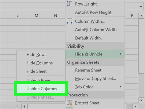 How to unhide column in excel sheet