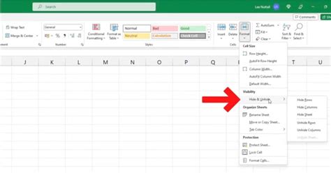 How to unhide columns a in excel