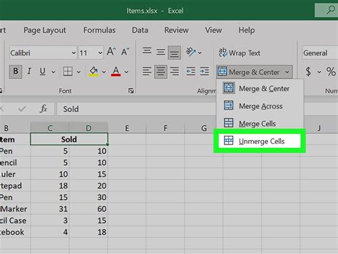How to unmerge columns in excel