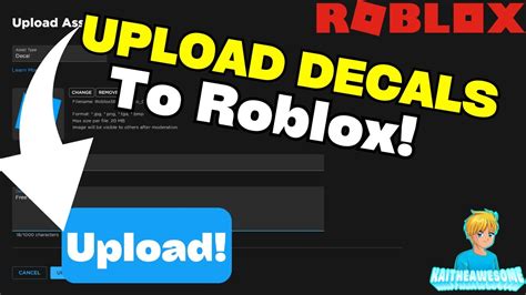 go onto roblox and click on the create tab at the top. click on 'my creations' and then go onto the decals section. click on browse on 'find my image' and select the photo you would like to use. you can change the decal name into something appropriate to use on roblox. click upload.. 