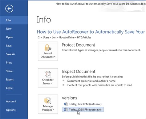 How to use AutoSave to automatically save and restore Word documents