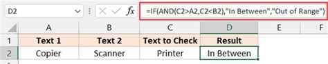 How to use between formula in excel