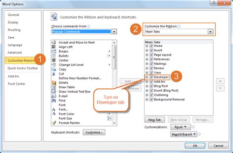 How to use developer tab in word