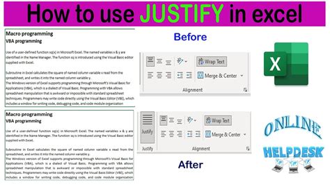 How to use justify in excel