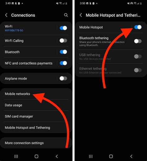 How to use mobile hotspot. Nov 16, 2021 · Step 1. Launch the Settings app, and then select Connections. Step 2. Tap Mobile Hotspot and Tethering. Step 3. Tap the switch next to Mobile Hotspot to activate. The Mobile Hotspot icon appears on the status bar. On the other device’s screen, search for and select your phone from the Wi-Fi networks list. 