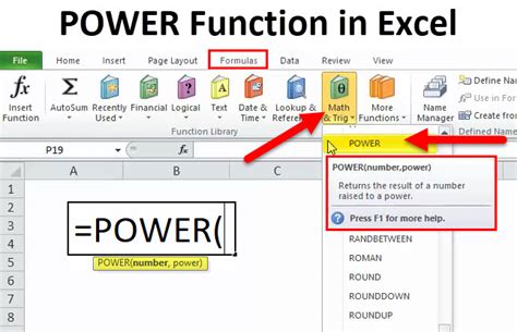How to use power formula in excel