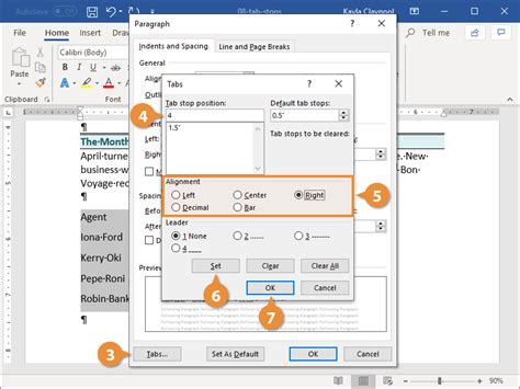 How to use tab stops in word