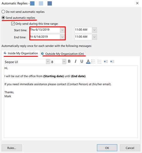 How to use the Out of Office or Automatic Reply in Outlook on .