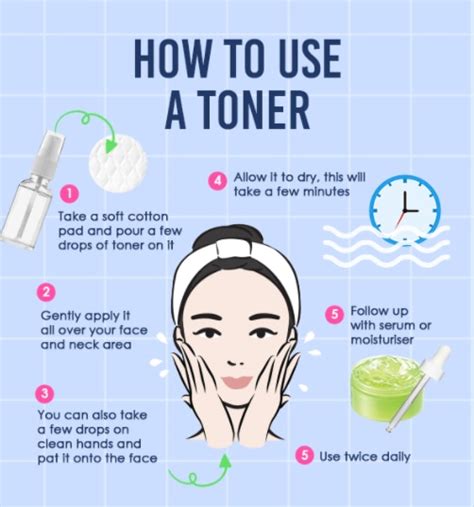 How to use toner. All you have to do is wet a few cotton pads with your toner and apply them to the face. Leave them on for 5-10 minutes and follow up with a light lotion or a ... 