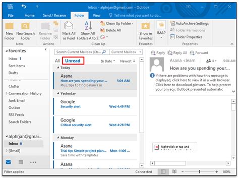 How to view unread mail in outlook