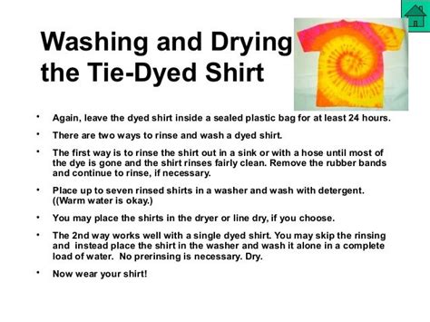 How to wash a tie dye shirt. I prepared a solution of half bleach and half water in a deep container to dip the shirt into. I dipped my shirt into the bleach and let it sit for several minutes. (wear a protective glove on whatever hand/s will be in contact with the bleach in order to prevent a chemical burn or irritation.) After it had been submerged in the bleach for a ... 
