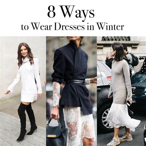 How to wear dresses in winter. These styles of a dress give you a lot of versatility and styling options. If the sun is shining, the dress looks great on its own, but if the weather drops slightly, it’s a good idea to layer the dress with a basic tee to keep you warm. In winter, you can wear dresses with knit tights or leggings, tall boots, a scarf, a sweater and/or a coat. 