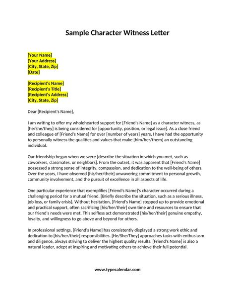 How to write a character witness statement for custody