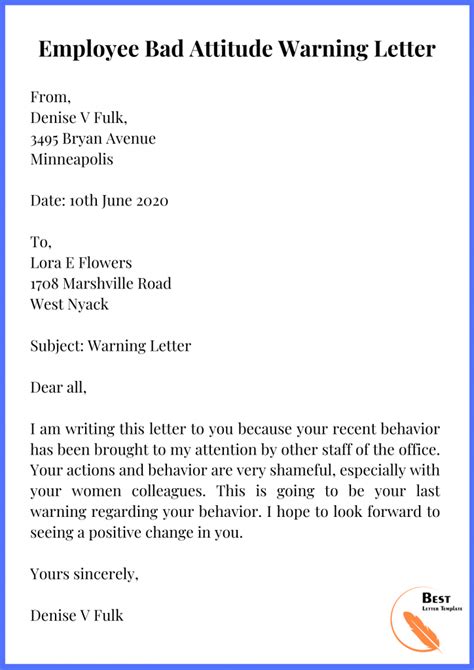 How to write a warning letter for bad behaviour. Things To Know About How to write a warning letter for bad behaviour. 