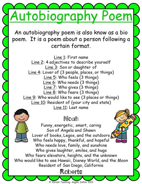 How to write autobiography poems examples for kids