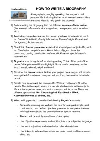 How to write biography pdf