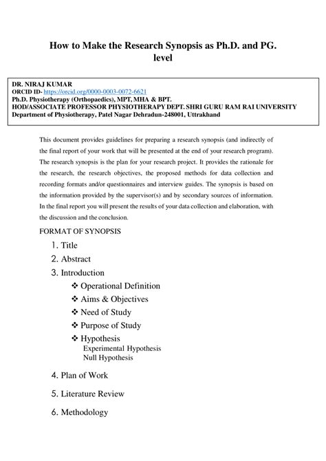How to write synopsis for research