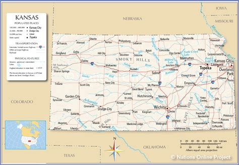 Coordinates: 38°N 98°W Kansas ( / ˈkænzəs / ⓘ) is a state in the Midwestern United States. [10] Its capital is Topeka, and its most populous city is Wichita. Kansas is a landlocked state bordered by Nebraska to the north; Missouri to the east; Oklahoma to the south; and Colorado to the west. 