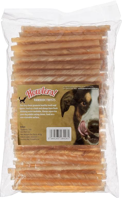 Howlers Natural Rawhide Dog Chews Treats Twists 13cm Pack of 100