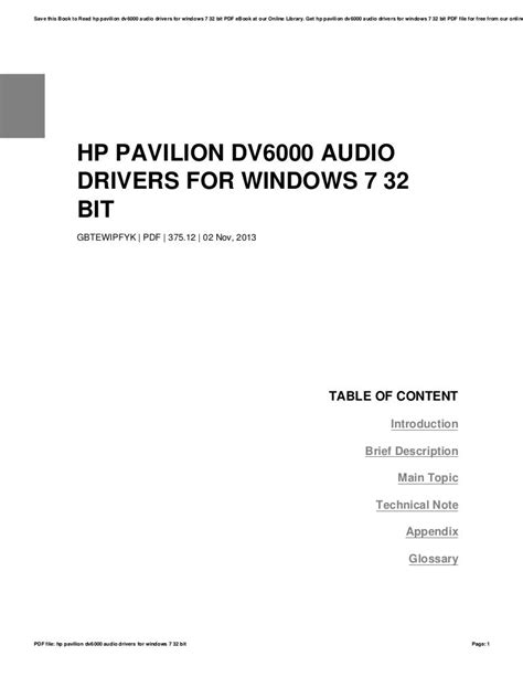Hp pavillion dv6000 driver audio windows 7. - Manuale utente per la libertà cocleare.