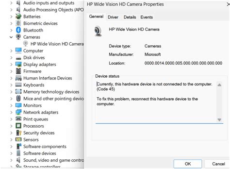 Hp wide vision hd camera code 45.  If it still doesn’t work, try using...