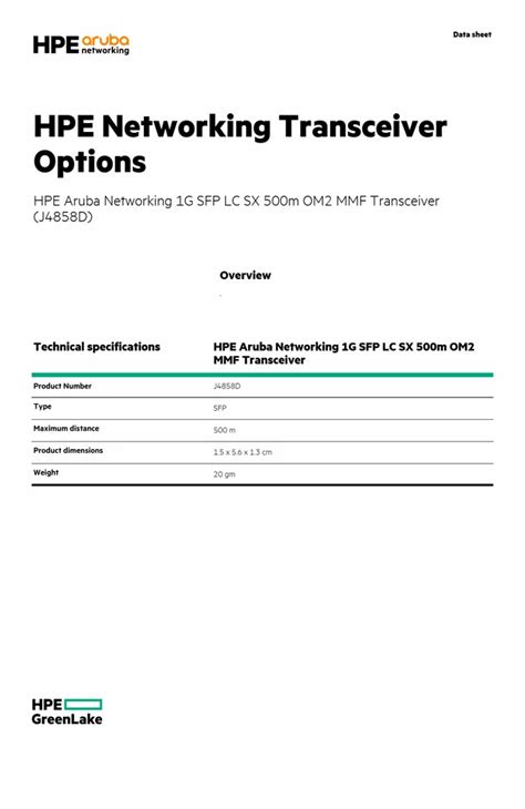 Hpe nic chart.  The specifications for Revision D transceiver products are the same as...