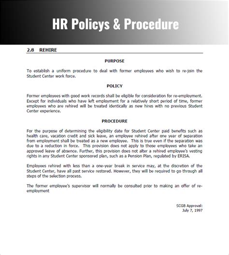 Hr Policy Procedure Manual Template