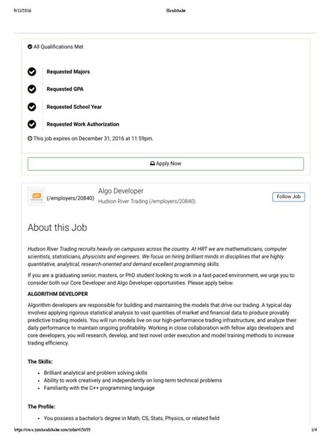 Jan 15, 2023 · Hudson River Trading Algorithm Engineer Interview Questions | Glassdoor Hudson River Trading Engaged Employer Overview 82 Reviews 63 Jobs 175 Salaries 322 Interviews 48 Benefits 21 Photos 31 Diversity + Add an Interview Hudson River Trading Algorithm Engineer Interview Questions Updated Jan 15, 2023 Find Interviews .