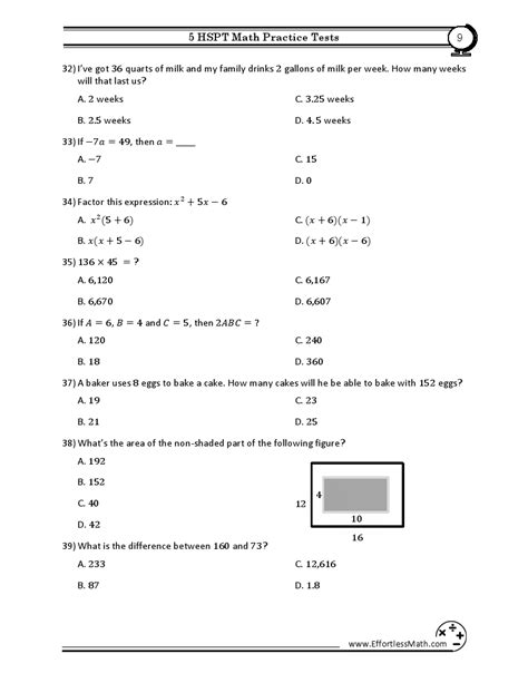 Hspt Math Practice Test Printable