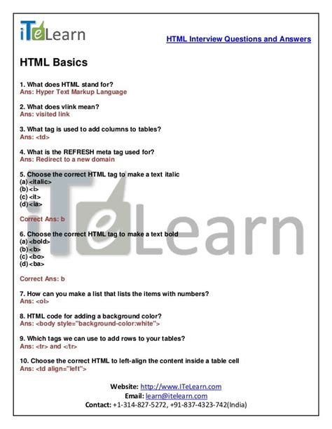 Html basics interview questions and answers
