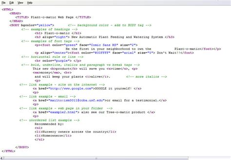 Html code examples web page