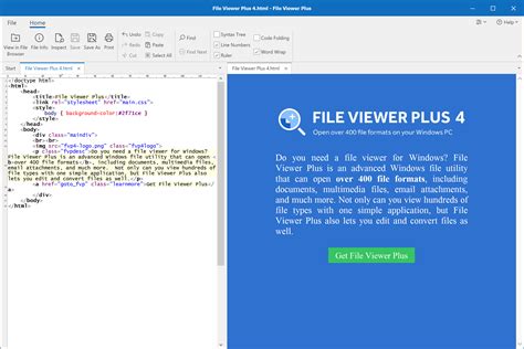 Html file viewer. Download and install FreeFileViewer and you will be able to view documents like DOC, DOCX, PDF, TXT, XLS, XLSX, images like JPG, PNG, GIF, PSD, videos like FLV, MP4, MOV, MPG, audio files like FLAC, MP3, OGG, WMA, and various other formats like BIN, CFG, DAT, DIZ and and many many other file formats - more than 200 supported!. … 