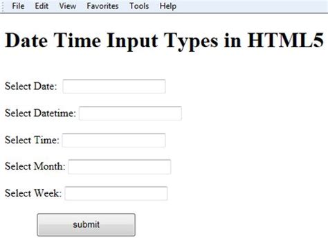 Html input time default value.  Explore the various date and time input types...