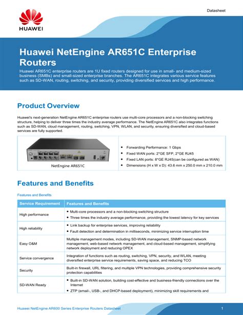 Huawei ar651 datasheet.  The Huawei NetEngine AR651C Huawei's next-generation NetE...