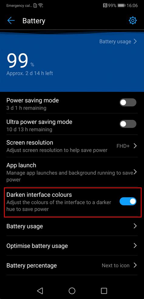Huawei p20 darken interface.  Would prefer to be dark rather than light b...
