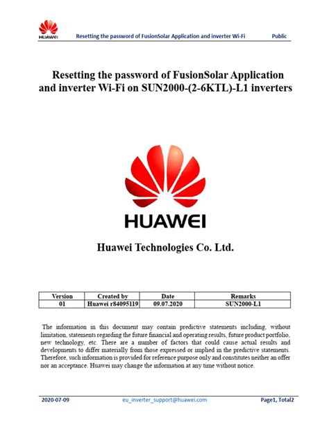 Huawei sun2000 wifi password. .  The default server is intl.  Resetting the password o...
